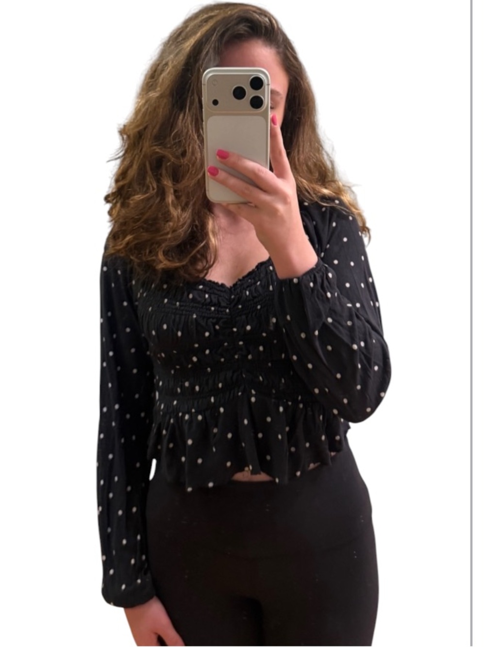 Urban Outfitter Polka Dot Cropped Top Bubble Sleeves